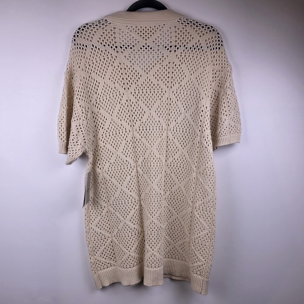 NWT Massive Luxury Edition Men's M Crochet Knit Polo Shirt Open‎ Weave Neutral - Picture 4 of 7